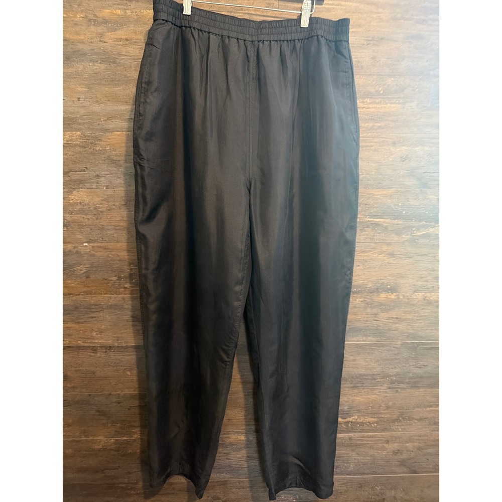 Vintage 100% Silk Black Tapered Pants High Waist Elastic Drawstring‎ XL RN 86496